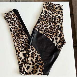 High Waisted Animal Print with Leather Leggings S